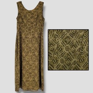 VINTAGE Sleeveless Printed Midi Sun Dress Drab Olive